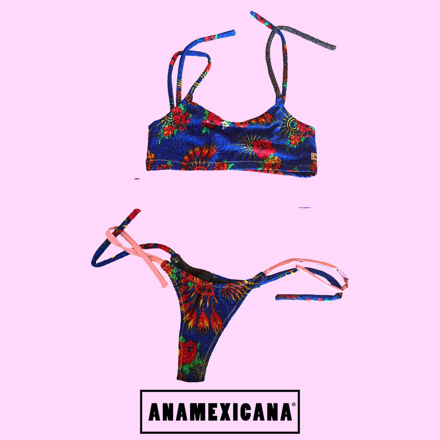 Jacquard Azul Set Charlotte y Tanga Mix